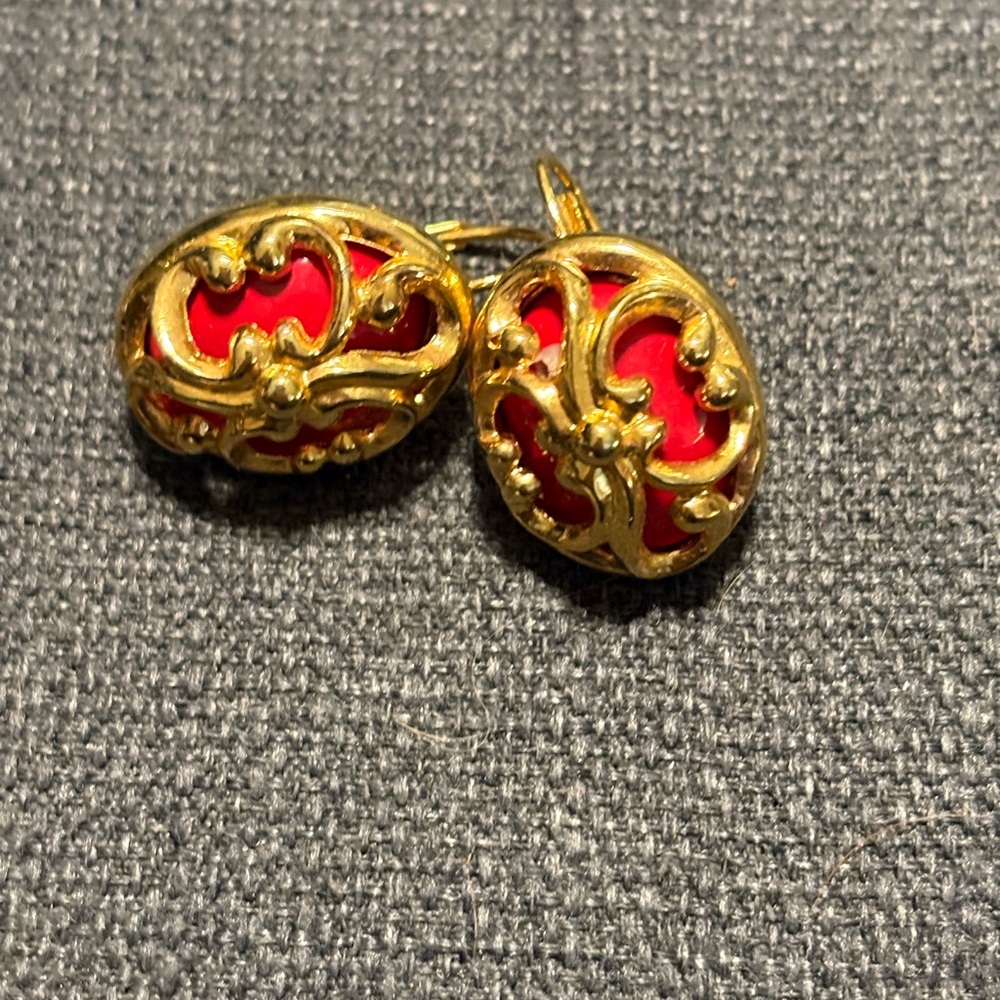 Vintage Gold and Red Earrings